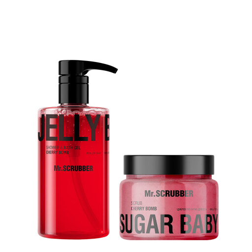 Гель для душу Jelly Bubbles Cherry Bomb + Цукровий скраб для тіла Sugar Baby Cherry Bomb Mr.SCRUBBER