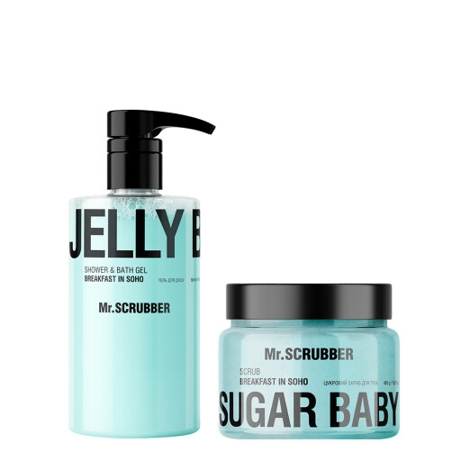 Гель для душу Jelly Bubbles Breakfast in Soho + Цукровий скраб для тіла Sugar Baby Breakfast in Soho Mr.SCRUBBER