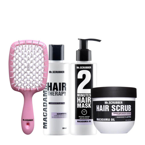 Набір для догляду за волоссям Hair Therapy Macadamia Oil зі щіткою Mr.SCRUBBER