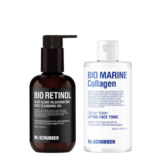 Омолоджувальний гель для вмивання Bio Retinol + Ліфтинг тонік для обличчя Bio Marine Collagen Mr.SCRUBBER