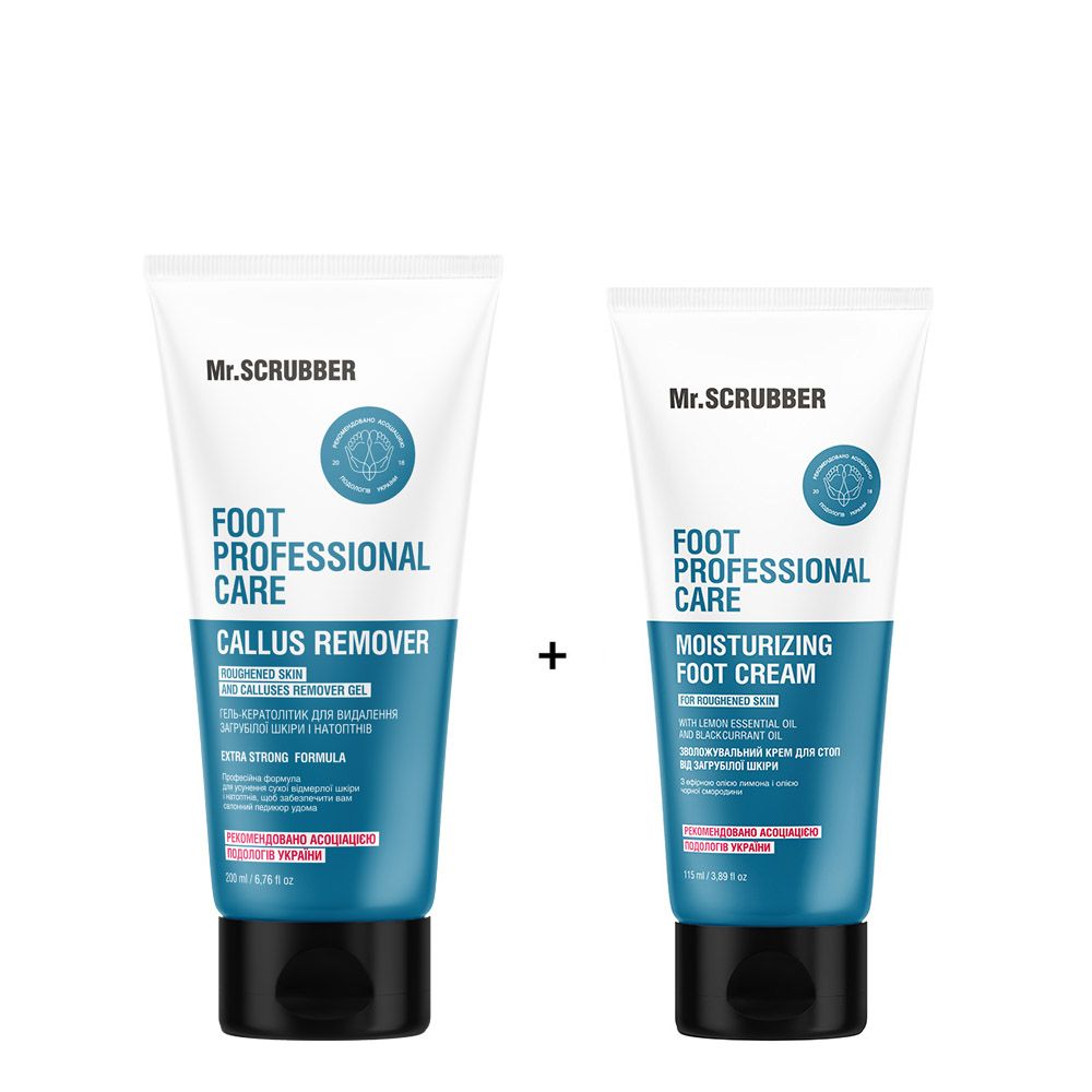 Гель-кератолітик для видалення загрубілої шкіри i натоптнів + Зволожувальний крем для стоп від загрубілої шкіри Foot Professional Care Mr.SCRUBBER