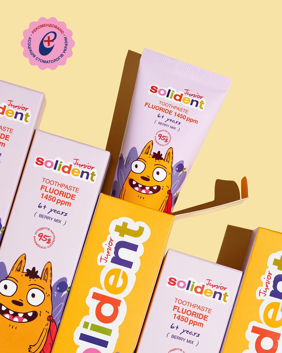 Дитяча зубна паста Solident Junior з фтором 1450 ppm  / ягідний мікс