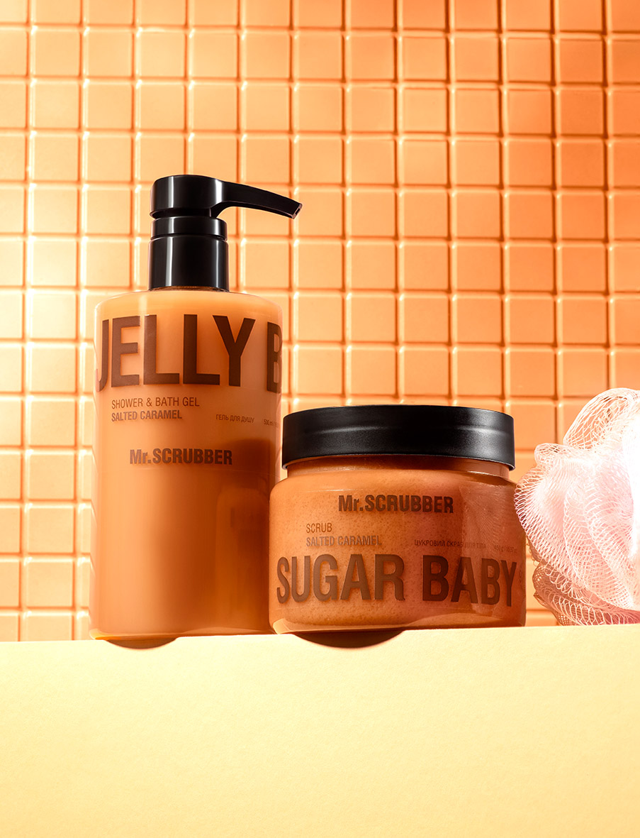 Гель для душу Jelly Bubbles Salted Caramel + Цукровий скраб для тіла Sugar Baby Salted Caramel Mr.SCRUBBER