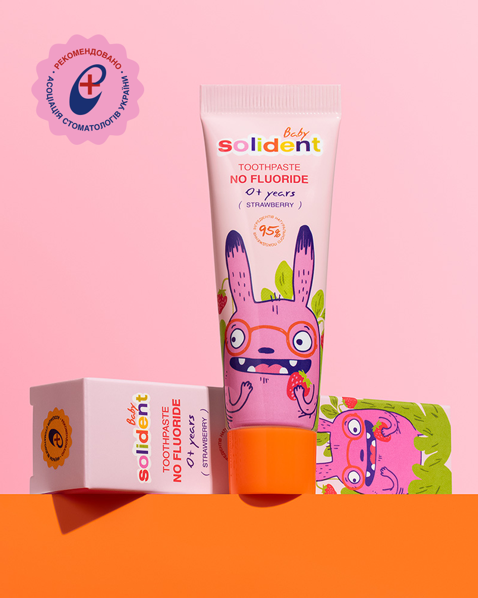 Дитяча зубна паста Solident Baby без фтору / полуниця