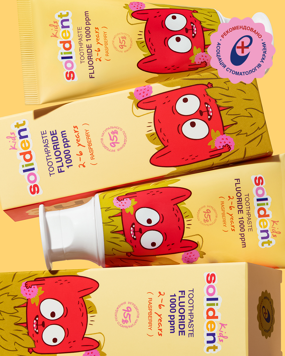 Дитяча зубна паста Solident Kids з фтором 1000 ppm / малина